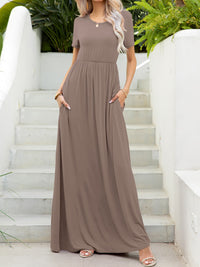 Thumbnail for Round Neck Short Sleeve Maxi Dress with Pockets