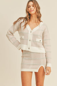 Thumbnail for MABLE Plaid Button Down Sweater Cardigan and Mini Skirt Set