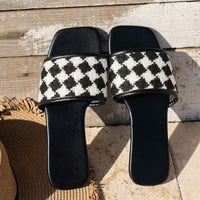 Thumbnail for Plaid Open Toe Flat Sandals