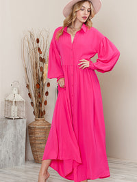 Thumbnail for Collared Neck Button-Up Maxi Dress