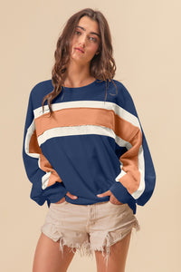 Thumbnail for BiBi French Terry Color Block Cut Edge Detail Sweatshirt