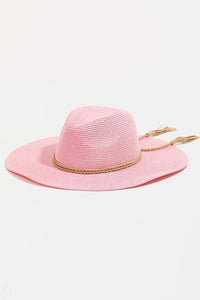 Thumbnail for Fame Straw Braided Rope Strap Fedora Hat