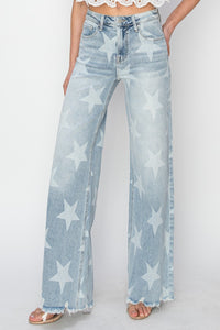 Thumbnail for RISEN Full Size Raw Hem Star Wide Leg Jeans