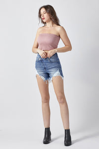 Thumbnail for RISEN Raw Hem Asymmetrical Waist Denim Shorts