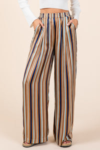 Thumbnail for Mittoshop Striped Satin Elastic Waist Wide Leg Pants