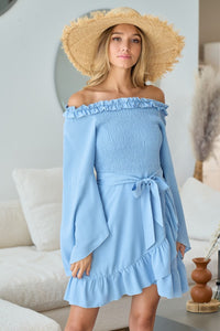 Thumbnail for BiBi Smocked Ruffled Front Tie Mini Dress