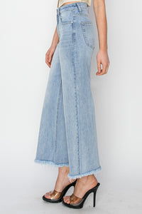 Thumbnail for RISEN High Rise Crop Wide Fray Hem Jeans