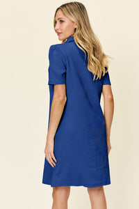 Thumbnail for Double Take Full Size Texture Collared Neck Short Sleeve Dress