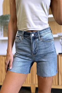 Thumbnail for Judy Blue Full Size High Waist Raw Hem Denim Shorts