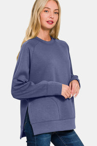 Thumbnail for Zenana Scuba Round Neck Side Slit Sweatshirt