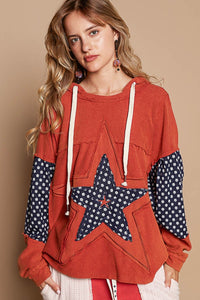 Thumbnail for POL Star Patchwork Raw Edge French Terry Hoodie