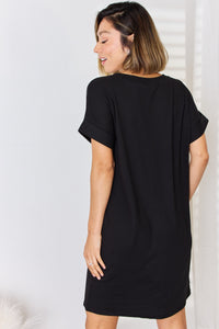 Thumbnail for Zenana Full Size Rolled Short Sleeve V-Neck Dress