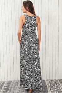 Thumbnail for Leopard Round Neck Sleeveless Maxi Dress