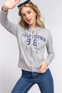 Thumbnail for ACTIVE BASIC CALIFORNIA Zip Up Drawstring Long Sleeve Hoodie