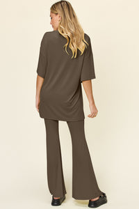 Thumbnail for Double Take Full Size Round Neck Drop Shoulder T-Shirt and Flare Pants Set