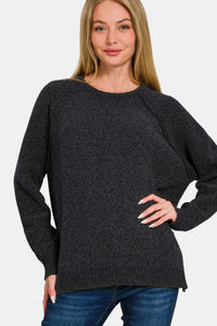 Thumbnail for Zenana Side Slit Raglan Sleeve Sweater