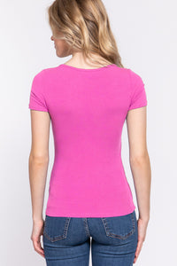 Thumbnail for ACTIVE BASIC Lace Up Short Sleeve Rib Knit T-Shirt