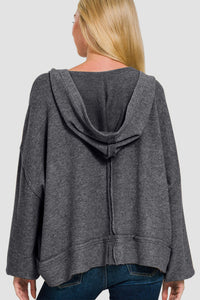 Thumbnail for Zenana Brushed Hacci Exposed Seam Hoodie