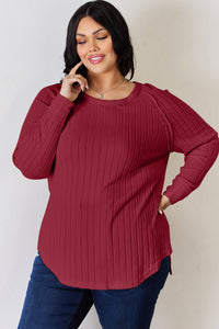 Thumbnail for Basic Bae Full Size Ribbed Round Neck Slit T-Shirt