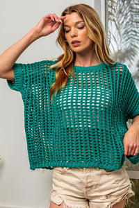 Thumbnail for BiBi Hollowed Out Short Sleeve Knit Cover Up