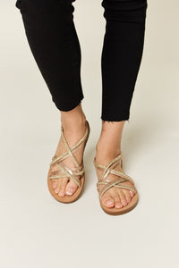 Thumbnail for Forever Link Rhinestone Crisscross Flat Sandals