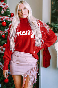 Thumbnail for Double Take Full Size Merry Christmas Turtleneck Long Sleeve Sweater