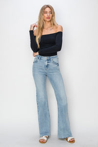 Thumbnail for RISEN Full Size High Rise Raw Cut Hem Bootcut Jeans