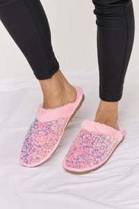 Thumbnail for Forever Link Sequin Plush Round Toe Slippers