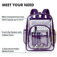 Thumbnail for Clear Backpack Heavy Duty Stadium Approved PVC Transparent Backpacks for Kids Adults Clear School Bookbag with Reinforced Strap for School, Travel, Purple