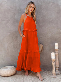 Thumbnail for Ruffled Sleeveless Tiered Maxi Dress with Pockets