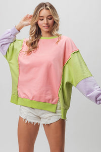 Thumbnail for BiBi Washed Color Block Sweatshirt