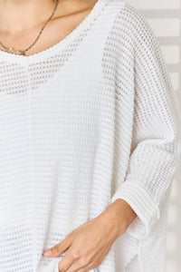 Thumbnail for Zenana Full Size Waffle Knit V-Neck Long Sleeve Slit Top