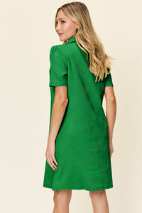 Thumbnail for Double Take Full Size Texture Collared Neck Short Sleeve Dress