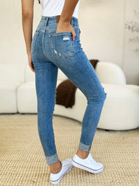 Thumbnail for Judy Blue Full Size Mid Rise Destroy & Cuff Skinny Jeans