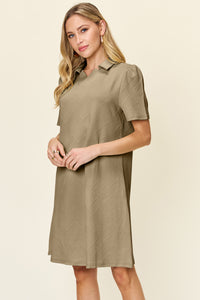 Thumbnail for Double Take Full Size Texture Collared Neck Short Sleeve Dress