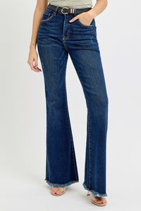 Thumbnail for RISEN Tummy Control Frayed Hem Flare Jeans