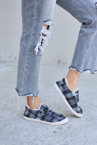 Thumbnail for Forever Link Plaid Plush Flat Sneakers