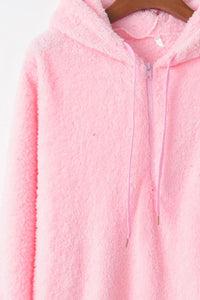 Thumbnail for Full Size Quarter-Zip Drawstring Teddy Hoodie