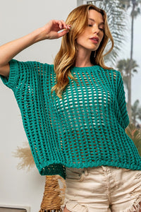 Thumbnail for BiBi Hollowed Out Short Sleeve Knit Cover Up