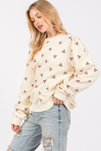 Thumbnail for SAGE + FIG Heart Printed Contrast Long Sleeve Sweatshirt