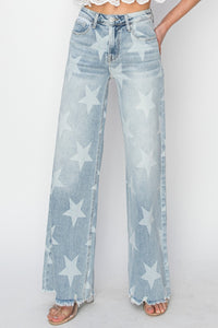 Thumbnail for RISEN Full Size Raw Hem Star Wide Leg Jeans