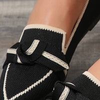 Thumbnail for Bow Contrast Trim Point Toe Loafers