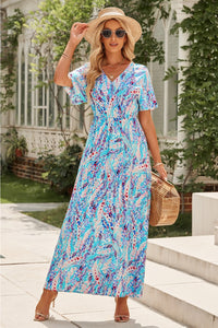 Thumbnail for Multicolored V-Neck Maxi Dress