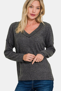 Thumbnail for Zenana Full Size Ribbed V-Neck Drop Shoulder Top