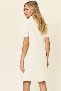 Thumbnail for Double Take Full Size Texture Collared Neck Short Sleeve Dress