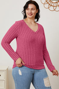 Thumbnail for Basic Bae Full Size Ribbed V-Neck Long Sleeve T-Shirt