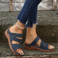 Thumbnail for Flower PU Leather Wedge Sandals