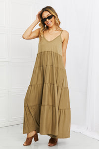 Thumbnail for Zenana Full Size Spaghetti Strap Tiered Dress with Pockets in Khaki