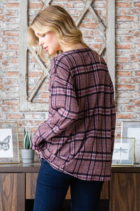 Thumbnail for Heimish Full Size Plaid V-Neck Long Sleeve Top