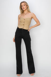 Thumbnail for RISEN Full Size High Rise Side Slit Cargo Bootcut Jeans